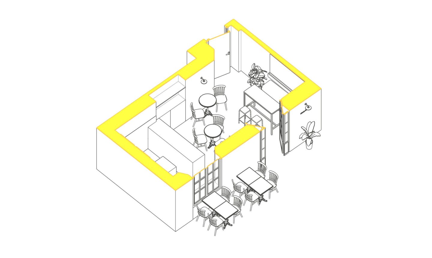Proyecto de interiorismo. plano 3D distribución