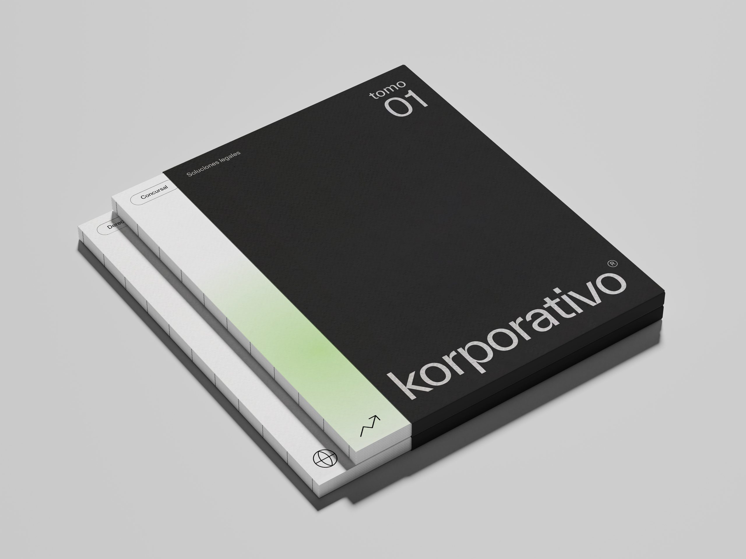 Diseño editorial minimalista de marca 'korporativo', ejemplo de branding y diseño gráfico profesional en Málaga.