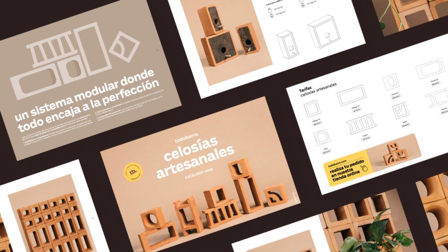 Catálogo corporativo para celosías artesanales de todobarro x leblume. Branding en Málaga