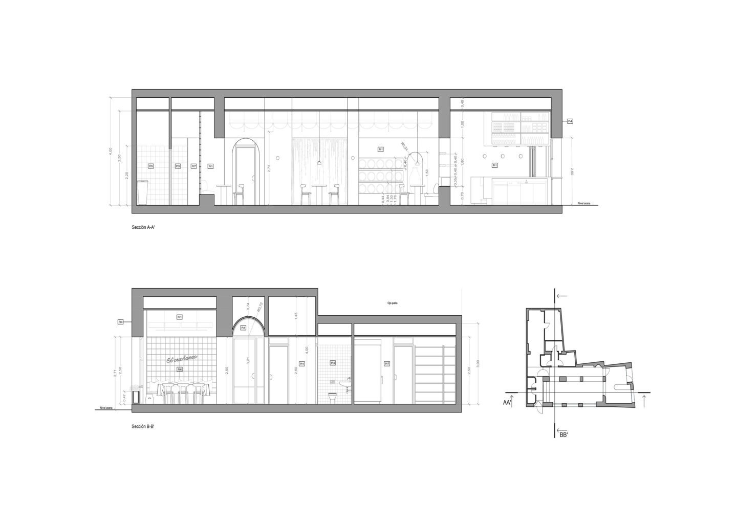 cuchareo proyecto interiorismo plano secciones interiores