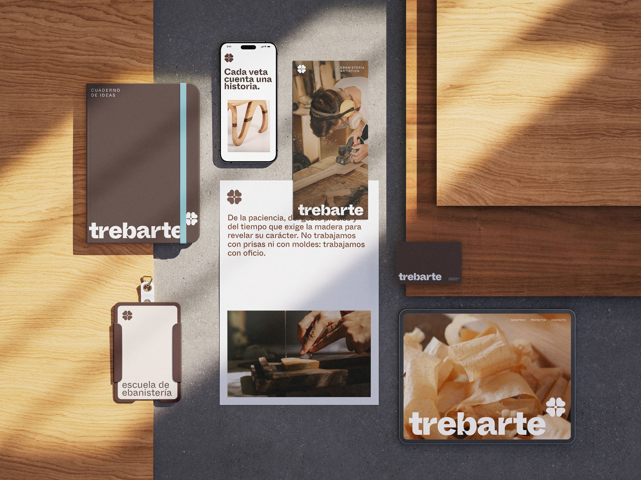 papelería corporativa para branding de ebanistería artística trebarte